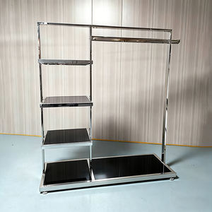 Moderno Exhibidor de Ropa de Acero Inoxidable con Estantes, Exhibidor de Pie Ajustable en Altura para Tiendas y Boutiques - Product Image 6