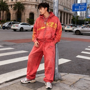 <span class=keywords><strong>Felpa</strong></span> con Cappuccio Vintage Personalizzata per Uomo, Nuova Collezione, Effetto Invecchiato con Stampa Ispirata alle <span class=keywords><strong>Fiamme</strong></span> Retrò - Product Image 3