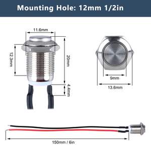 Interrupteur à bouton-poussoir en acier inoxydable/aluminium de 12 mm, momentané marche/arrêt, 12 V 24 V IP65, bouton-poussoir - Product Image 3