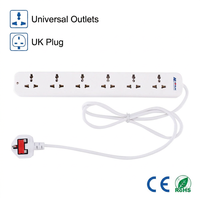 Cable de Extensión con Enchufe UK de 10A y 250V, 6 Tomas de Corriente, Regleta Universal con Indicador de Encendido/Apagado para Hogar y Oficina
