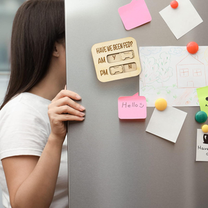 Rastreador de alimentación de perros JUNJI <span class=keywords><strong>AM</strong></span> <span class=keywords><strong>PM</strong></span> Recordatorio Deslizador Artesanía de madera para cajas de madera y letreros de pared para programar alimentaciones - Product Image 4