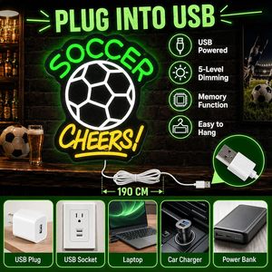 Enseignes néon LED « Soccer Cheers » à intensité variable, alimentées par USB, lumière d'ambiance, décoration de vitrine, lumière indicatrice de rue, personnalisable - Product Image 4