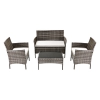 Juego de Sofá y Mesa de Centro de Mimbre de Ratán, Estilo Moderno, Portátil, Convertible, Altura Ajustable, con Cojines, Muebles para Sala de Estar