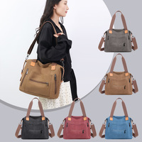 Tas Tote Kanvas Custom Vintage Multi Kantong Tali Selempang Dapat Disesuaikan Resleting Logam Tas Belanja Harian Tas Travel Logo Custom Grosir