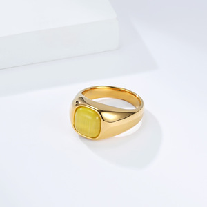 Geometric Cat's Eye Stone <b>Rings</b> Gold Plated <b>Titanium</b> Steel Unisex Jewelry Gift - Product Image 4