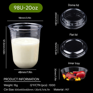 Vaso de yogur PET transparente de 20 oz con tapa, personalizado al por mayor, apto para alimentos, desechable, para postres, para marca - Product Image 2