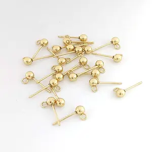 4mm round ball 18k gold stainless steel loop earring post with connector for jewelry making