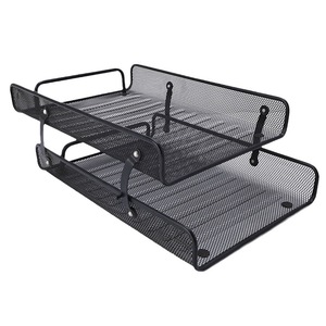 Double Layer <b>File</b> Rack 35x24.5x13cm Metal Mesh Office Storage <b>Tray</b> Black Two Tier Desk Organizer - Product Image 3