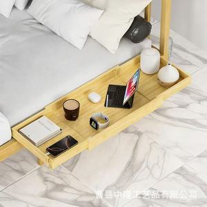 Mesa auxiliar de bambú y madera para cama con bandeja extensible, bandeja de soporte rectangular de madera para dormitorio. - Product Image 1