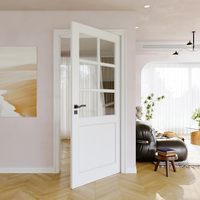 Porte intérieure SUNZION postmoderne en bois massif blanc avec panneau plat et verre dépoli pour appartement, villa, salle de bain, entrée, usage résidentiel