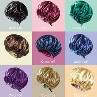 Bonnet de douche de luxe en soie, grand format, réutilisable, ajustable, imperméable, doublé satin, double couche, pour femme, cyclisme, pêche, fête