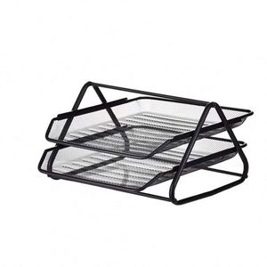 Black Metal Wire Mesh 2-Tier Desktop <b>File</b> Organizer Office A4 Paper Tray for Documents Letters Convenient Desk <b>Storage</b> Solution - Product Image 2