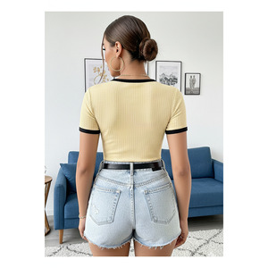 Body de Manga Corta con Cuello Redondo para Mujer, Ajuste Delgado, Lycra Estampada, Elástico, Corte Regular - Product Image 5
