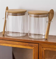 Organisateur de rangement de cuisine au design moderne, bocaux en verre avec couvercles en bambou, récipients à épices et à café pour le stockage des aliments