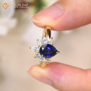 Anillo Apilable de Oro Sólido de 18K con Zafiro Creado en Laboratorio con Corte de Pera y Halo de Diamantes Cultivados en Laboratorio, Anillo de Boda Vintage - Product Image 3