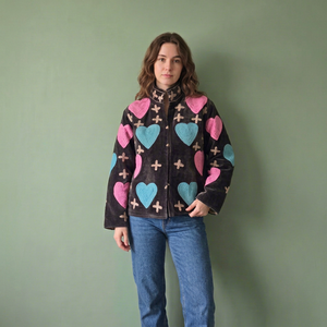 Veste en molleton matelassée respirante et écologique à motif floral brodé en velours pour femme, style Y2K, col ouvert, manches longues, automne - Product Image 1