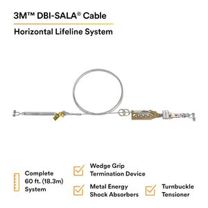 Système de ligne de vie horizontale 3M DBI-SALA, câble de 60 pieds avec terminaison Wedgegrip, tendeur à cliquet, absorbeur d'énergie - Product Image 2