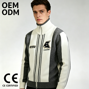<span class=keywords><strong>Cardigan</strong></span> en tricot pour <span class=keywords><strong>homme</strong></span> à col montant zippé, style <span class=keywords><strong>vintage</strong></span>, rayé, avec broderie de lettres, décontracté et chaud - Product Image 1