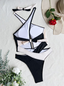 Cao cắt của phụ nữ một mảnh áo tắm biểu tượng tùy chỉnh dây chuỗi thong Bikini Rỗng ra trở lại chéo Tummy kiểm soát đồ bơi - Product Image 5