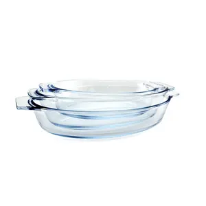 ओवन सुरक्षित ओवल ग्लास पिज्जा प्लेट borosilicate ग्लास पाक पाई पकवान bakeware