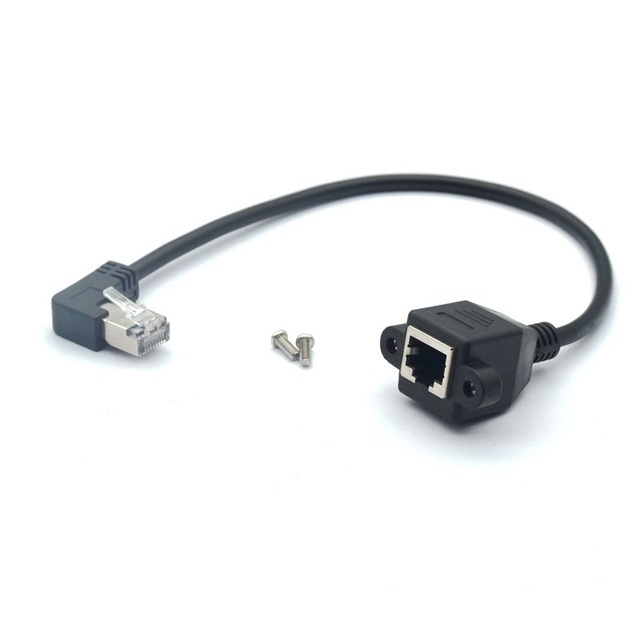 Left & Right Angle Panel Mount RJ45 Ethernet Adapter Cable Male to Female for Communication Systems