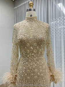 MB40329 مزخرف بتطريز رائع مطرز بالترتر دبي فاخر كوتور فستان أم العروس بأكمام مزينة بالريش - Product Image 4