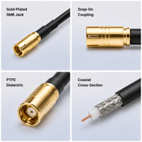 Konektor Kabel SMB Jack Snap-On RG174 Kabel Koaksial DC hingga 4GHz 50 Ohm Berlapis Emas MIL-STD-348 untuk Antena OEM ODM