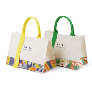 INITI Custom Tote Bag with Logo and Ribbon Fashion Large Capacity Shopping Cotton Canvas Tote Bags for Work and Travel