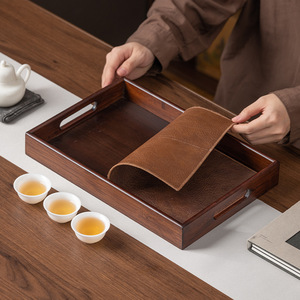Walnut Colored Rectangular Wood <b>Tray</b> With Handle For <b>Tea</b> Ceremony Accessories - Product Image 3