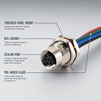 Conector Hembra Impermeable de Aluminio para Montaje en Panel M12 con Cable de Soldadura de 5 y 6 Pines