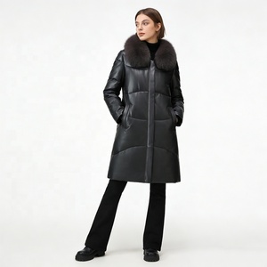Veste longue en peau de mouton pour femme Boying avec garnissage en duvet de canard blanc, col en fourrure de renard, vêtements <span class=keywords><strong>d</strong></span>'extérieur chauds <span class=keywords><strong>d</strong></span>'hiver, teinture, ODM / OEM - Product Image 3