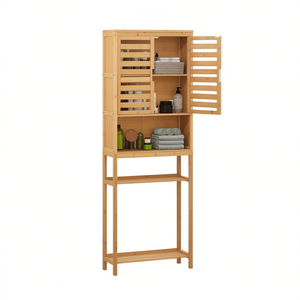 Meuble de rangement en bambou pour toilettes, 24 pouces de largeur, 4 niveaux, étagères réglables, étagères de salle de bain autoportantes - Product Image 1