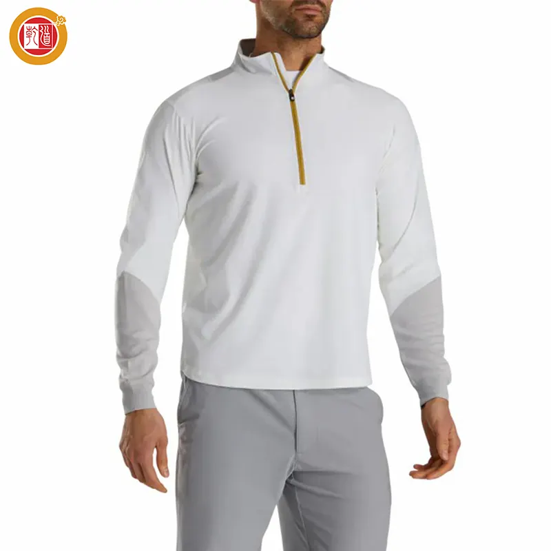 Custom Logo Printing Oversize 1/4 Quarter Zip Long Sleeve Men's Performance White Color Block Golf Pullover Sweatshirt