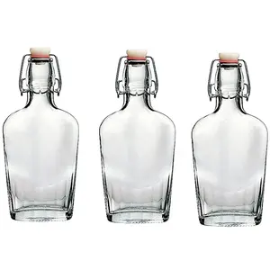 8.5 oz (250 ml) जेब के साथ फ्लास्क स्पष्ट कांच की बोतल स्विंग शीर्ष जेब वोदका व्हिस्की Bourbon स्कॉच उपहार बोतल फ्लास्क