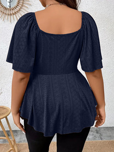 Camiseta elegante de verano de talla grande para mujer, ropa informal de oficina para mujer, ropa curva sólida, Tops holgados con cuello en V - Product Image 4