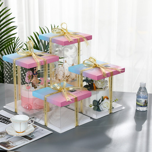 Qiyin Großhandel Clear 6/<span class=keywords><strong>7</strong></span>/8/9 Zoll 3 Tier Cakes <span class=keywords><strong>Box</strong></span> mit klarem Deckel Luxus Dessert weiße Basis und gefalteten Deckel - Product Image 1