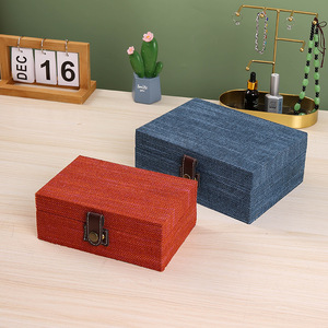 Solid Color Linen Texture Jewelry <b>Box</b> Flip Lid Desktop Storage Organizer <b>Gift</b> Packaging <b>Box</b> - Product Image 3