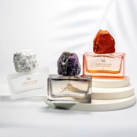 Vente de gros Bouteilles de parfum rectangulaires de 100ml-Bouteilles de parfum personnalisables haut de gamme avec bouchons en pierre de cristal.