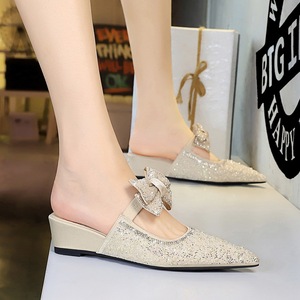 Chaussures à talons compensés pour femme, à bout pointu, ornées de perles et de strass, élégantes, pour l'extérieur - Product Image 5