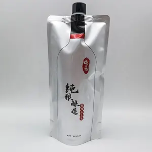 750 Ml Hot Sale Eco-friendly Custom Logo Aluminum Foil Stand Up Spout Pouch With Black Lid For Red Wine Drink Bag