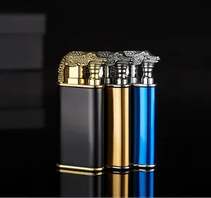 DEBANG Creativity Frosted Crocodile/dragon Lighter Refilling Metal OEM Butane Double Flame Cigarette Lighter