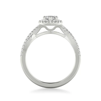 Bague de fiançailles avec diamant de laboratoire taille marquise, double halo et sangle pavée fendue, en or blanc 14 carats, fabriquée sur mesure par une usine de bijoux