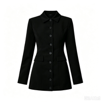Robe décontractée noire élégante et tendance pour femme, coupe trapèze, col montant, mini-jupe et veste de costume noire, vente en gros