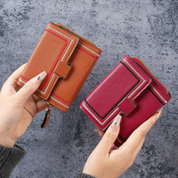 Dompet wanita, tas kartu Organ portabel, lapisan kanvas pendek ritsleting tempat kartu banyak Slot kartu, lilin minyak Retro