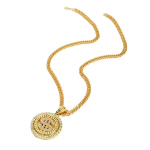 Collier pendentif rotatif en alliage de zinc, motif pièce de monnaie géométrique, avec micro-diamants, style urbain, couleur or et argent - Product Image 5