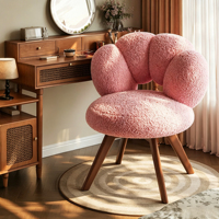 Tabouret de coiffeuse pivotant ergonomique en bois massif de style vintage, design pétale de luxe léger, chaise de manucure avec dossier pivotant pour filles