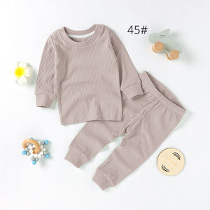 长袖针织婴儿睡衣设置有机棉男女皆宜的婴儿服装两件衣服纯色男孩和女孩 - Product Image 6