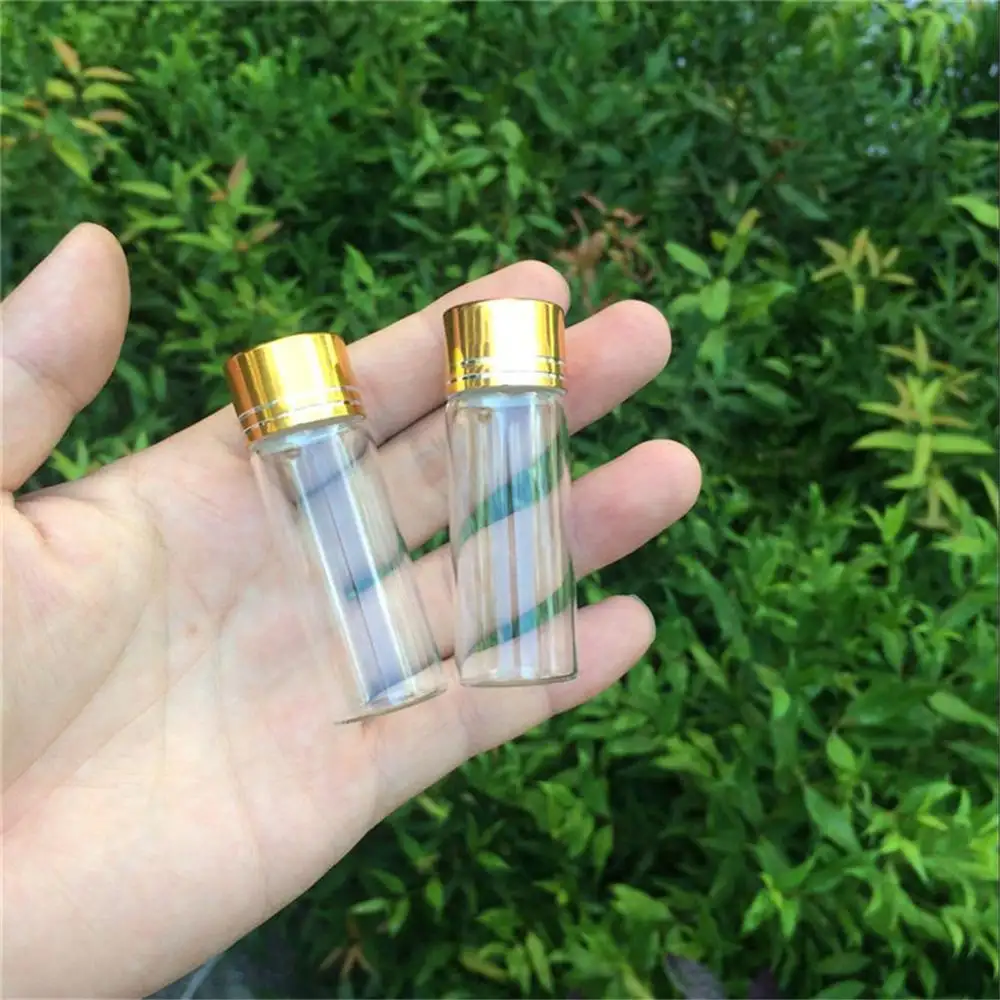 22x60mm 14ml Mini Glass Bottles Aluminium Screw Golden Cap Transparent Clear Liquid Gift Container Wishing Bottle Wedding Jars
