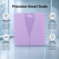 Balance connectée intelligente avec plateforme en verre, quatre électrodes, affichage LED dissimulé, fonction application, moniteur de poids numérique, capacité 180 kg, pour salle de bain