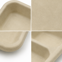 Barquette à condiments jetable biodégradable en bagasse de canne à sucre, 3 compartiments, pour sauces, écologique et compostable